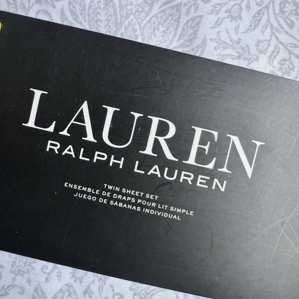 Ralph Lauren Twin LOTUS FLORAL 100% Cotton Sheet Set 3 Pc  Gray White Dorm Guest